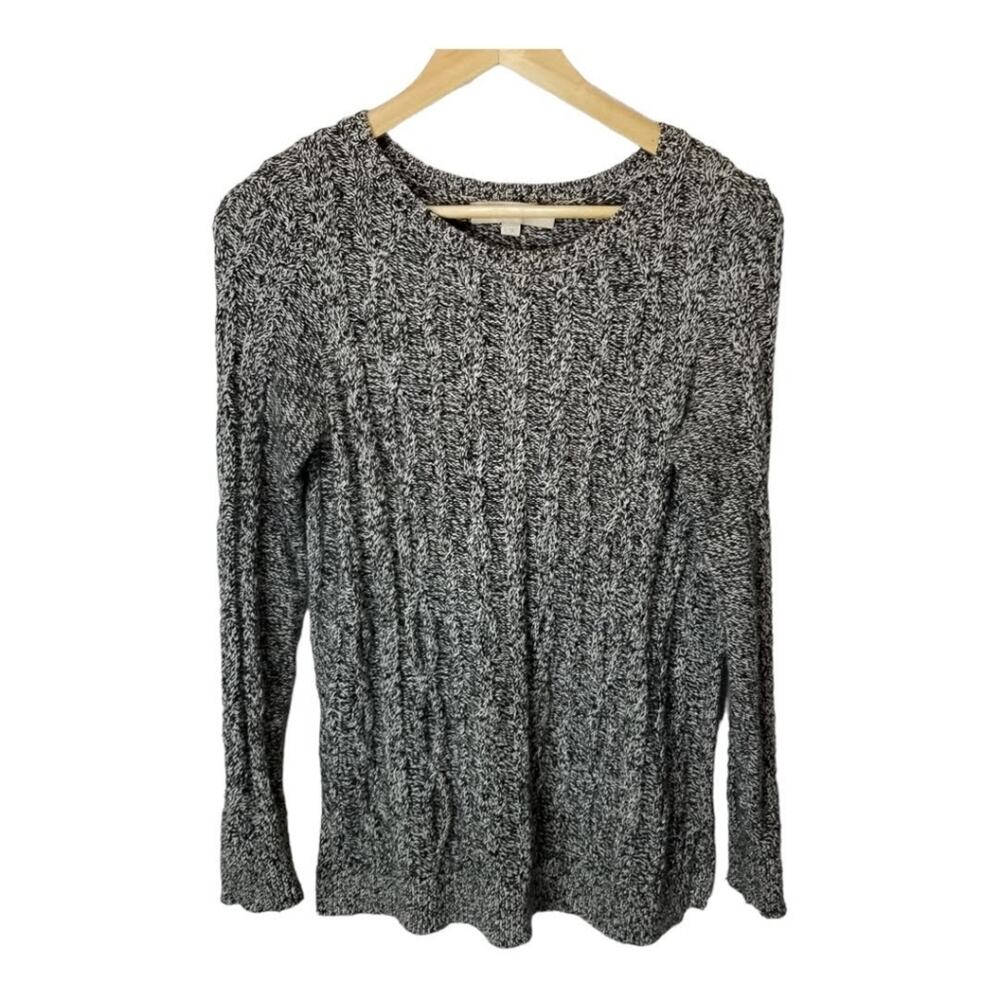 Ann Taylor Loft Sweater Womens Small Cable Knit Black White Crewneck
